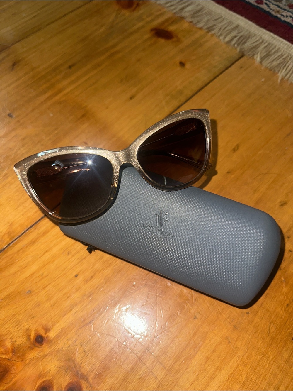 Vera Wang Cat Eye Sunglasses in Sparkling Gold with Brown Lenses